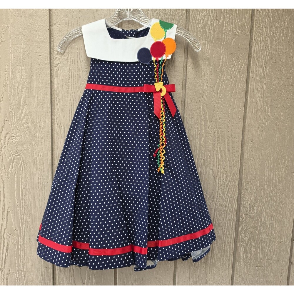 Vintage Editions Birthday Party Dress Size 4 With Numbers Blue Polka Dot NWT